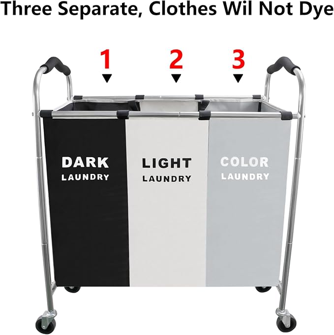 Laundry Sorter 3 Section, 240L Large Laundry Cart - Image 8