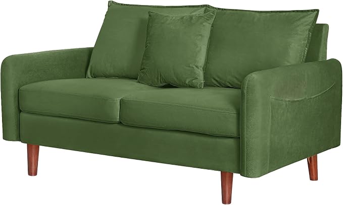 56.1" Round armrest Velvet Loveseat Sofa, mid-Century Modern Style, Luxurious - Image 7