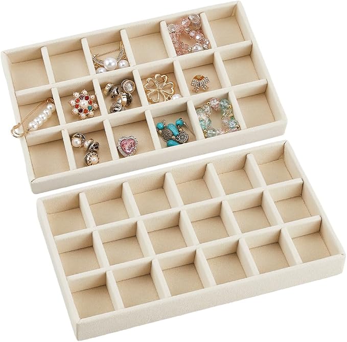 2Pcs 5 x 8.3 Inch Jewelry Box Tray Velvet Jewelry Drawer Insert Antique White - Image 7