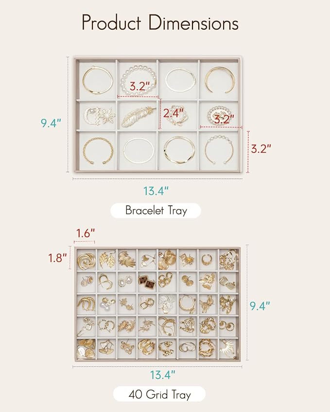 VLANDO Stackable Jewelry Tray, Drawer Organizer, 40-Grid Display, Toffee | 40 - Image 9