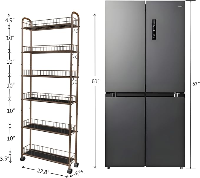 6-Tier Slim Storage Cart with Wheels, 6in Narrow Rolling Shelf, Sturdy Slim - Image 7