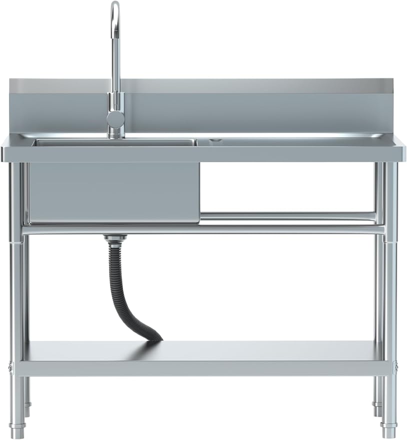 Stainless Steel Utility Sink, Free Standing Single Bowl Kitchen Sink by Unknown