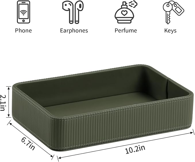 PU Leather Valet Tray Organizer, Modern Nightstand Organizer Bedside Desktop - Image 7