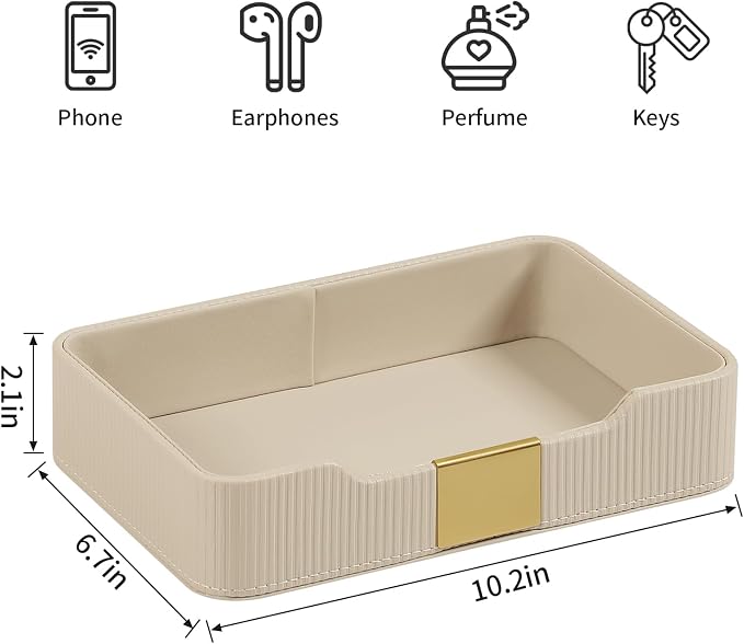Valet Tray Desktop Storage Organizer, PU Leather Catchall Bedside Vanity Tray - Image 7