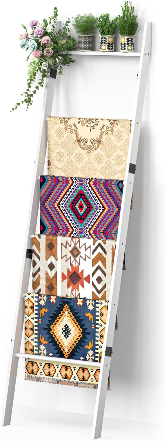 BAMBANG 6-Tier Blanket Ladder for Living Room, Blanket Quilt Ladder Rack Rustic - Image 8