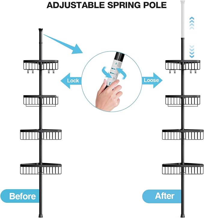 Corner Shower Caddy Tension Pole: Adjustable Rustproof 4-Tier Inside Bathroom - Image 7