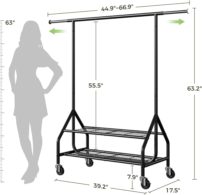 Clothes Rack with 2 Shelves, Heavy Duty Garment Rack Load 450 LBS, Standing - Image 7