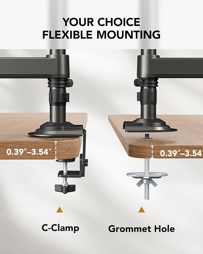 HUANUO Dual Monitor Arm for 13-32 inch Screens, Holds 19.8lb, Adjustable - Image 7