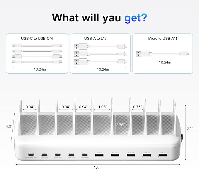 510W Fast Charging Station for Multiple Devices, 10 Port USB C Charger Station - Image 8