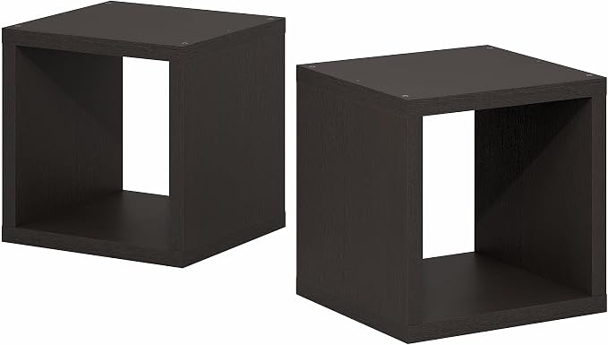 Furinno Cubicle Set of 2 Book Shelf, Stackable Bookshelf, Dark Oak | Cube - Image 7
