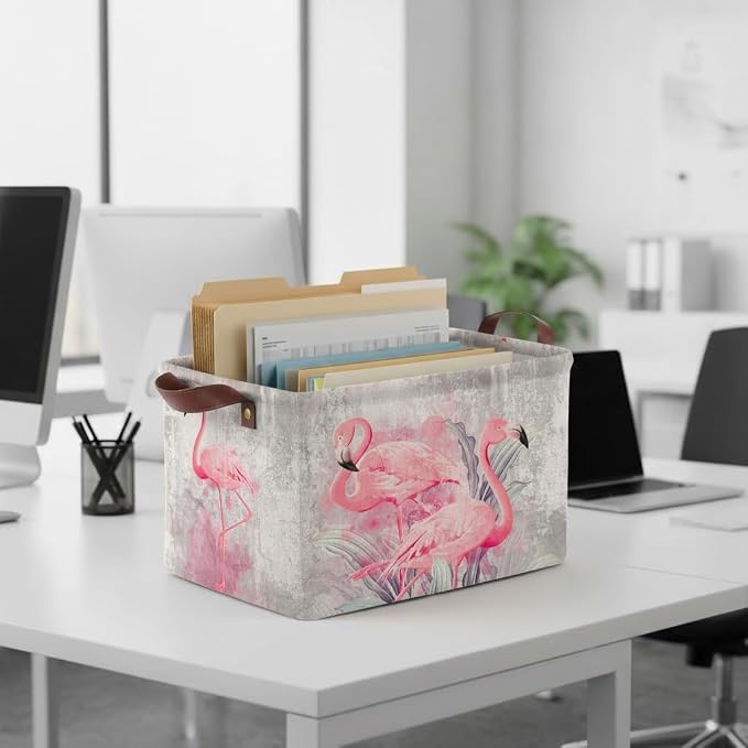 Flamingo Storage Basket Waterproof Canvas Toy Storage Bin Home Flamingo Decor - Image 7