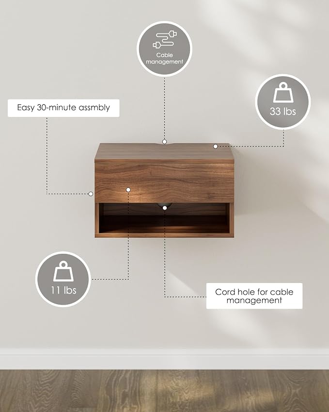 Floating Nightstand, Small Modern Floating Nightstand - Image 9