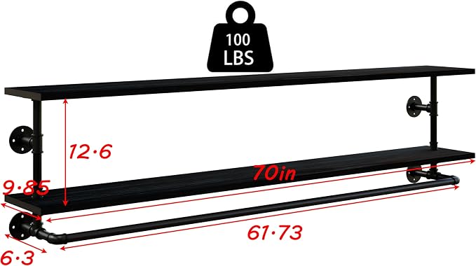 Black Clothes Rack 70in, 2-Tier Wall Mounted Garment Rack - Image 8