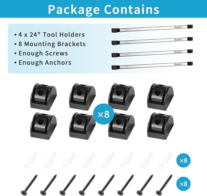 4 Pieces 24" Magnetic Tool Holder Strip, Stainless Steel Surface Tool Magnet Bar - Image 7