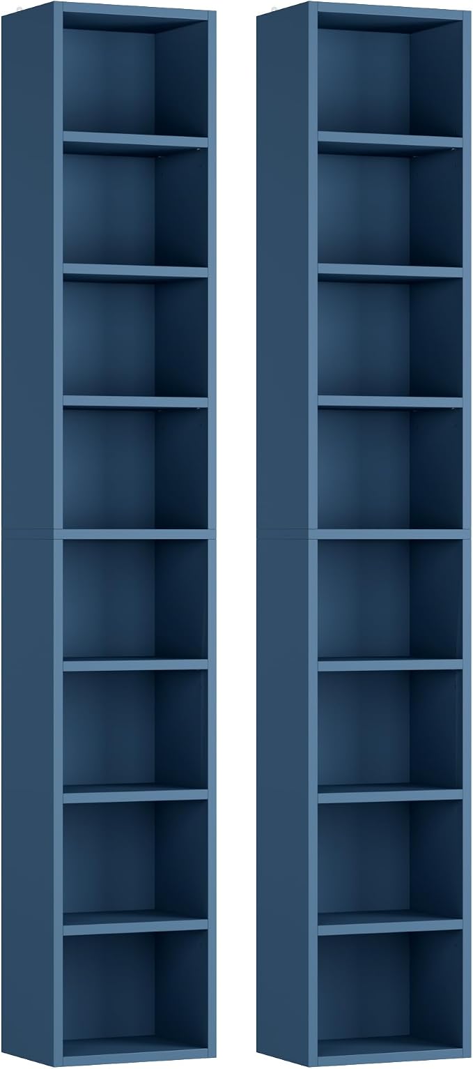 FOTOSOK 2 Pcs 71'' Tall Narrow Bookshelf, 8-Tier Media Tower Rack Set of 2 | CD - Image 9