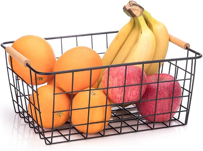 LeleCAT Wire Baskets with Wooden Handles Wire Storage Organizer Bin Baskets - Image 6