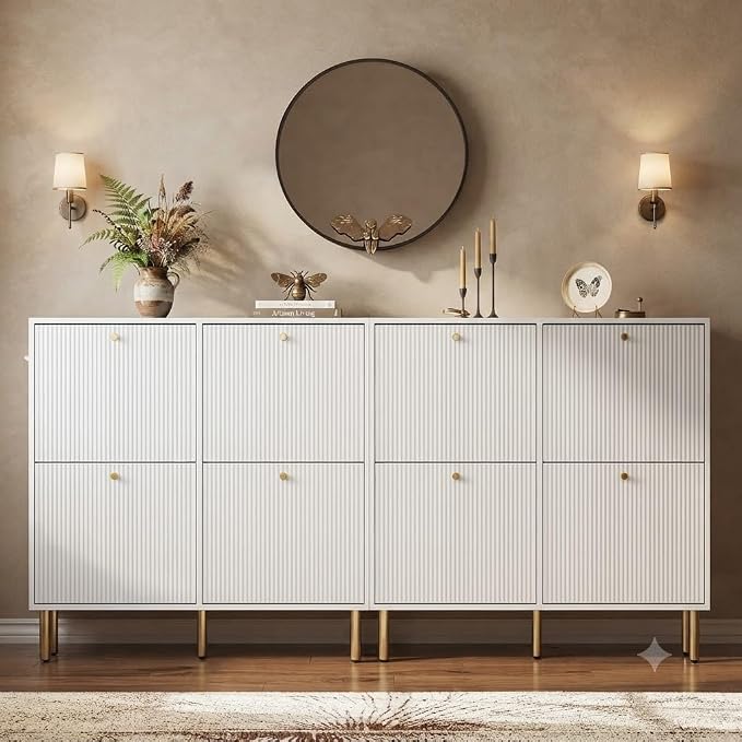 Nicetree White Shoe Cabinet for Entryway, 4 Flip Drawers Shoe Storage Cabinet - Image 6