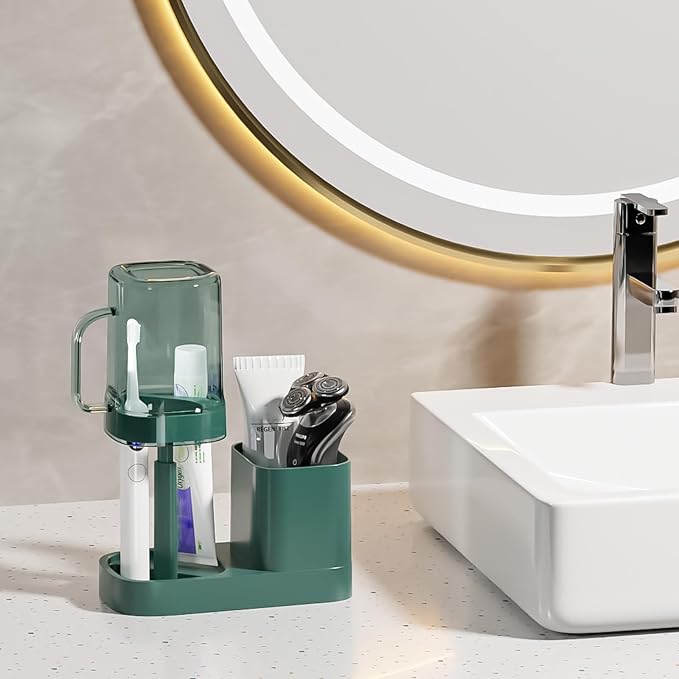 Toothbrush Holder with Cup/Cover Contains 2 Slots, Bathroom Counter Organizer - Image 7