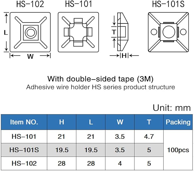XHF 100 PCS 1.1" White Self Adhesive Cable Zip Tie Mounts Wire Cable Clips - Image 5