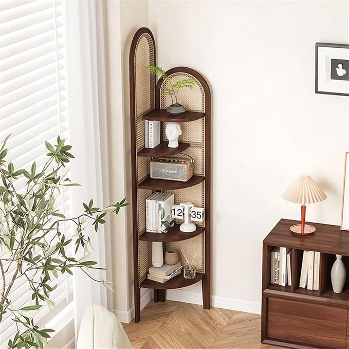 5-Tier Corner Shelf Bookcase, Fan-Shaped Corner Shelf Unit, Wood Frame & Resin - Image 6