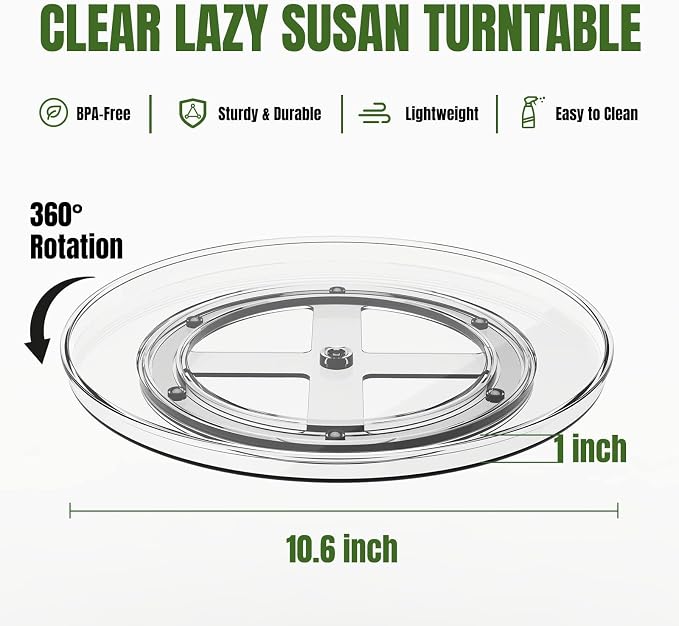 URALFA Lazy Susan Organizer for Cabinet 2 Pack, 10.6" Clear Lazy Susan - Image 7