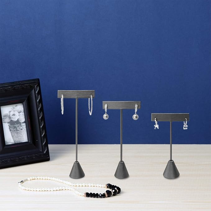 Ikee Design 6pcs Set Steel Grey Leatherette Earring T Stand Display Set - Image 7