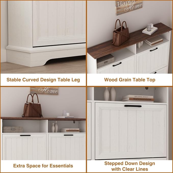 Shoe Storage Cabinet with 4 Flip Drawers, Farmhouse Modern Hidden Shoes Rack - Image 7