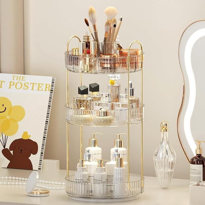 360° Rotating Makeup Organizer, Upgraded 3 Tier Skincare Perfume Organizers - Image 6