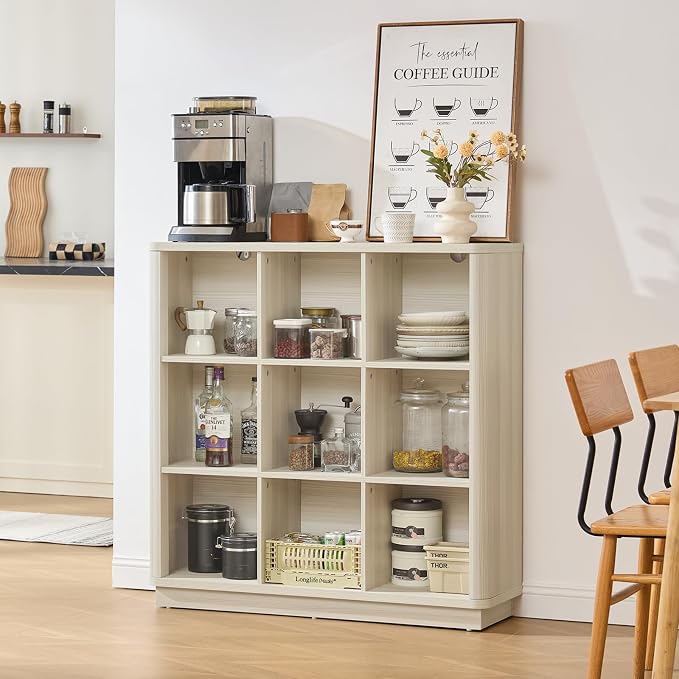 9 Cube Storage Book Shelf, Wood Floor Standing 3-Tier Cubby Bookshelf - Image 9