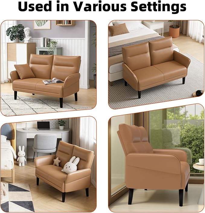Faux Leather Loveseat with Wide Armrests, Slanted Shawl Arm 2-Seater Sofa - Image 9