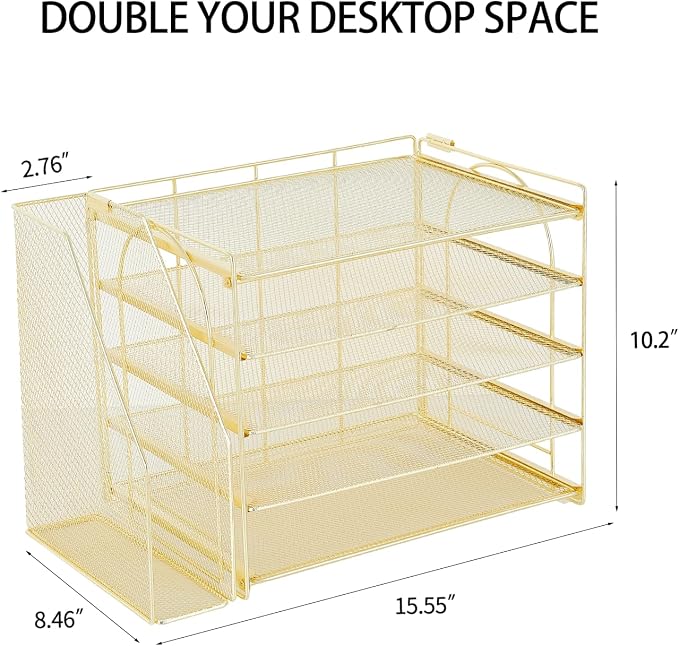 AUPSEN Gold Desk Accessories Organizer, 5-Tier Letter Tray Paper Organizer - Image 7