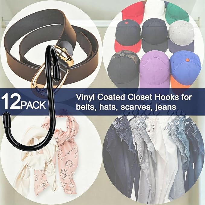 HiGift 12 Pack Purse Hooks for Closet, Non Slip Rubber Coated Closet Rod Hook - Image 6