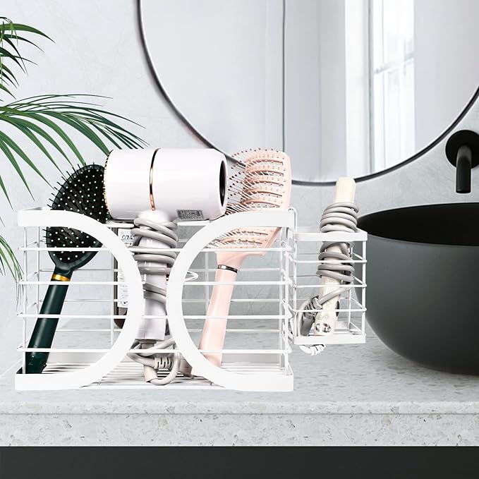 Elegant White Wall Mounted Hair Dryer Holder - Image 7