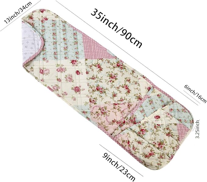Brilliant Sunshine Pink and Green Rose Patchwork Sofa Armrest 5 Pockets - Image 6