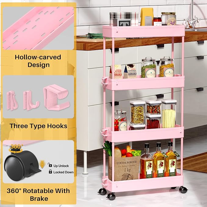 SPACEKEEPER Slim Rolling Storage Cart, 4 Tier Bathroom Cart Organizer, Mobile - Image 7