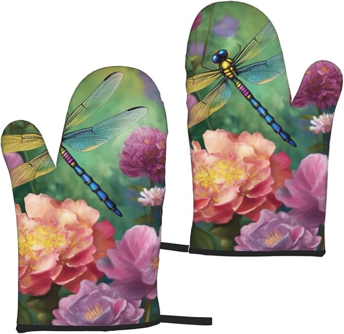 Oven Mitts Set of 2 Dragonfly Garden Spring Oven Glove Heat Resistant 500℉ - Image 9