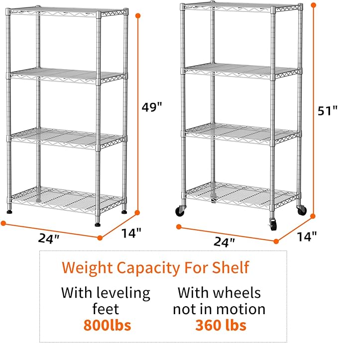 SINGAYE 4 Shelves Storage Shelf Wire Closet Bathroom Organizers Metal Pantry - Image 2