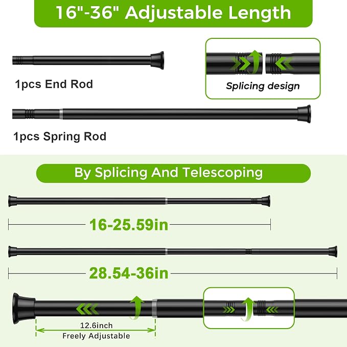 Black Small Shower Curtain Rod 16 to 36 Inches Adjustable, 1 Inch Diameter - Image 7
