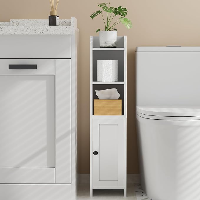 Homhedy Small Bathroom Storage Cabinet, Narrow Toilet Paper Cabinet | Corner - Image 8