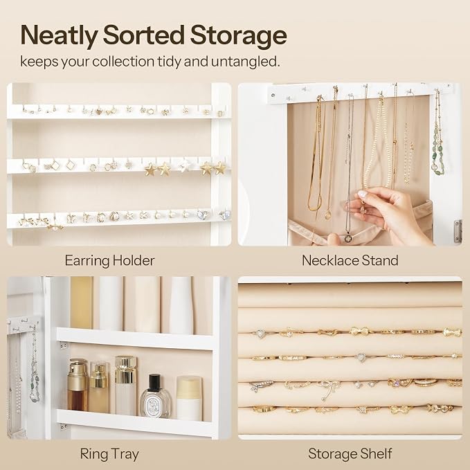 HOOBRO LED Mirror Jewelry Cabinet, Wall/Door Mounted Jewelry Organizer - Image 9