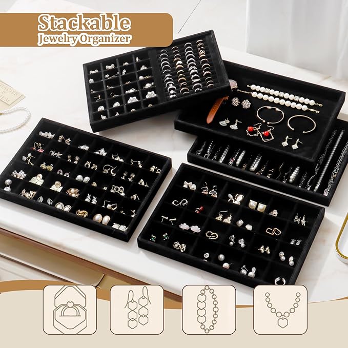 Large Velvet Jewelry Tray 2 Pack Stackable Jewelry Display Drawer Inserts Trays - Image 7