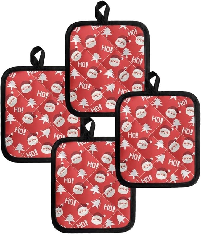 Christmas Red Santa Claus Tress Print Pot Holders Heat Resistant Potholders Hot - Image 4