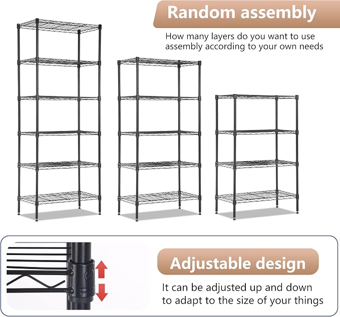 FDW 6 Tier Wire Shelving Units Adjustable Metal Storage Rack 23L x 13W x 59H - Image 7
