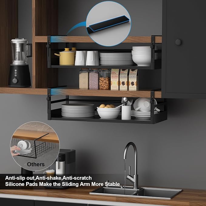 2Pack Under Shelf Basket Organizer, Adjustable Under Cabinet Shelf Storage - Image 6