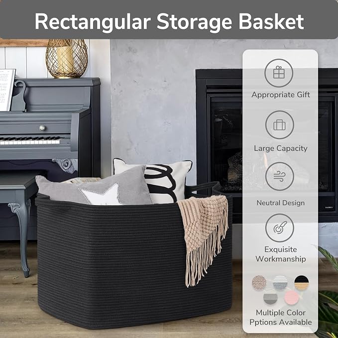 Goodpick Large Woven Storage Basket, 105L Extra Large Blanket Basket - Image 7