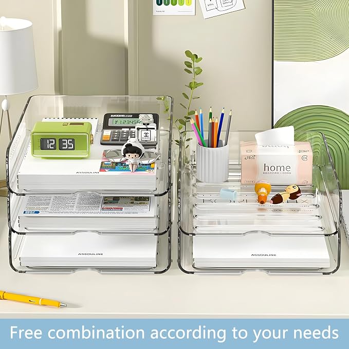 4-Tier Paper Organizer for Desk, Stackable Desk Organizer Paper Tray, A4 Storage - Image 7