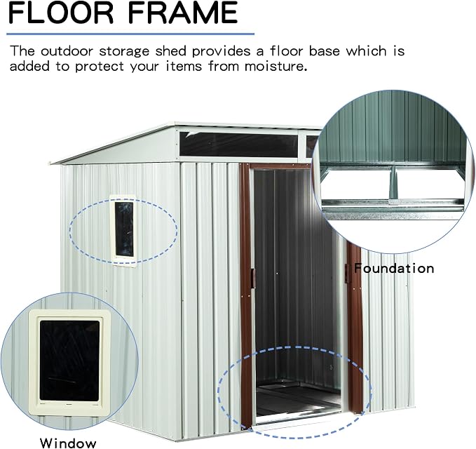 Outdoor Metal Storage Shed Window Ventilation Foundation Frame Waterproof - Image 9