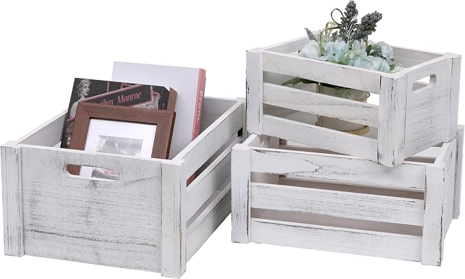 Set of 3 Nesting Wooden Crates, Small Rustic Farmhouse Wood Storage Boxes - Image 7