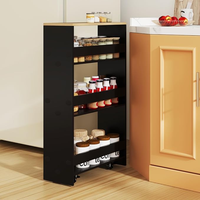 Slim Rolling Storage Cart, 4 Tier Narrow Kitchen Cart - Image 8