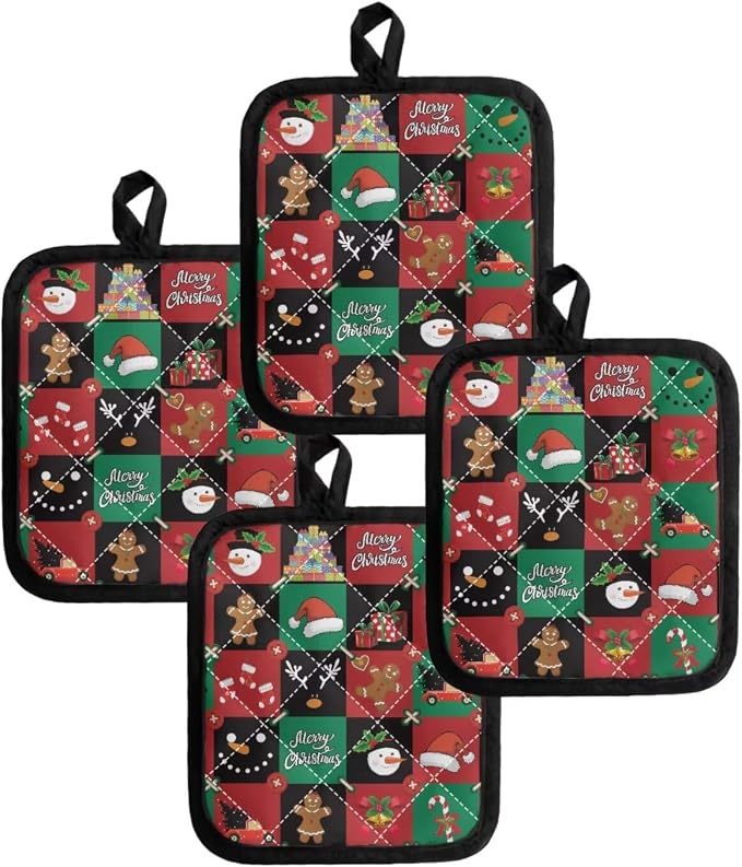 4 PCS Christmas Cartoon Snowman Gingerbread Man Green Red Checkered Hot Pot - Image 4